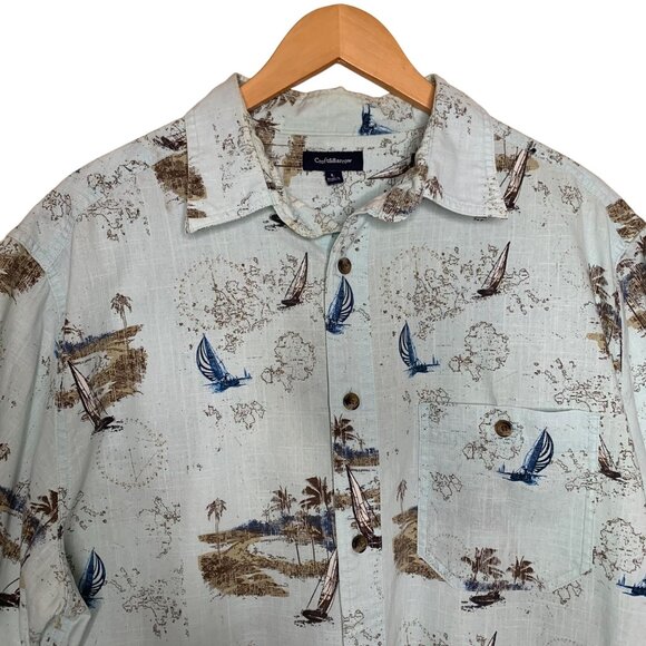 Croft & Barrow Hawaiian Shirt Sailboat Short Sleeve Button Up Blue Men's Size L - Picture 3 of 7